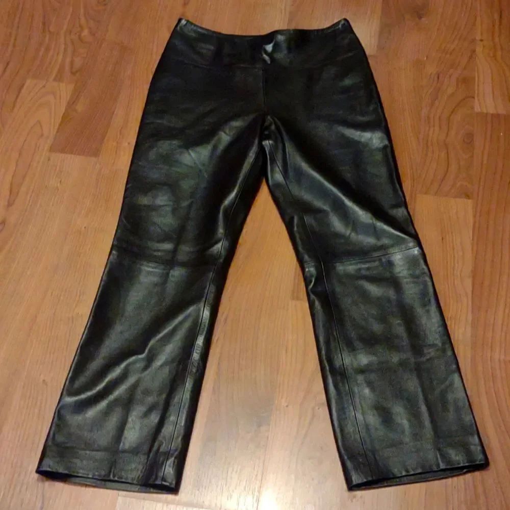 Women's lamb leather pants Scherrer Paris dark brown size 42 (8)USA